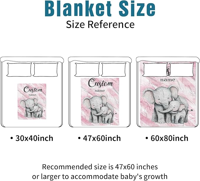 Custom Name Crib Bedding Set 3-Piece – Pink Elephant Design Baby Bedding Set with Personalized Soft Blanket, Fitted Sheet, Changing Pad Cover – Ideal Newborn Gift for Boys and Girls