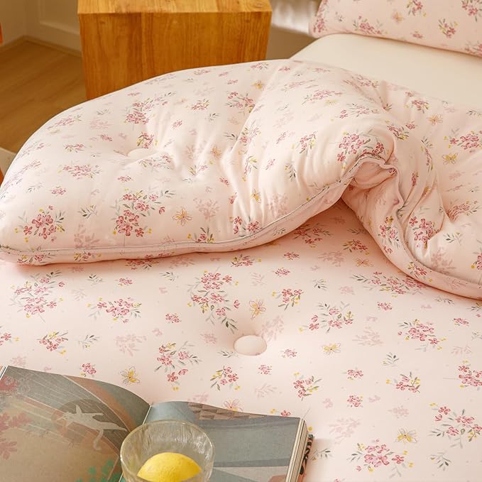 3PCS Comforter Twin Size Bed Set, Ultra Soft Marshmallow Fluffy Comforter Sets, Cute Bedding Set for Kids Girls Teen, Microfiber Lightweight All Seasons Bedroom (Pink Petals)