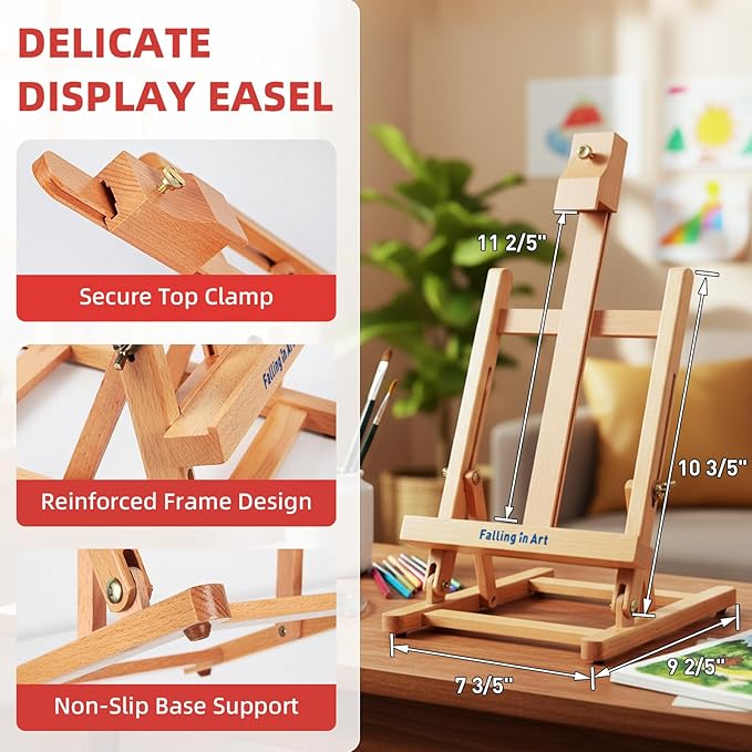 Falling in Art 52Pcs Acrylic Paint Set with Table Easel, Art Painting Kit with Acrylic Paints, Canvas Panels, Paintbrushes, Canvas Supplies Kit for Kids, Adults, Beginners, and Artists, Red
