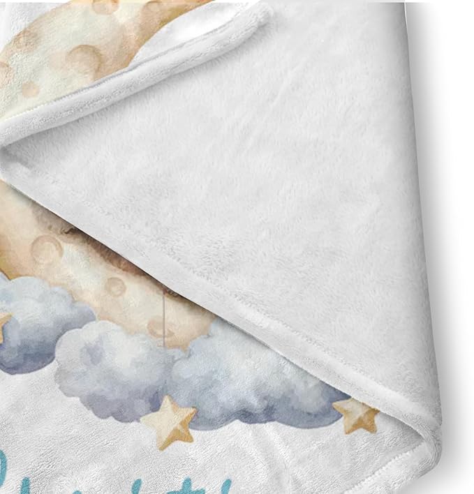 Custom Baby Bedding Set, Personalized Blue Moon Bear Bedding, Baby Blanket Fitted Sheet Changing Cover Nursery Rug Room Decor Gift Idea