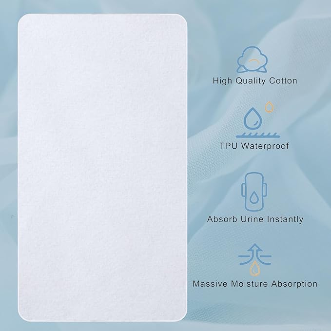 2 Pack Waterproof Crib Pad, 27" x 50", Reusable Incontinence Flannel Crib Protector for Baby, Toddler, Elders and Pets - White