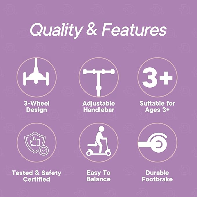 Dribbl 3-Wheel Kids Scooter - Lean-to-Steer Technology, Adjustable Height Handlebar, Wide Anti-Slip Deck, Scooter for Boys & Girls Ages 3+, Child Safety Approved, Support Riders Up to 165 lbs, Purple