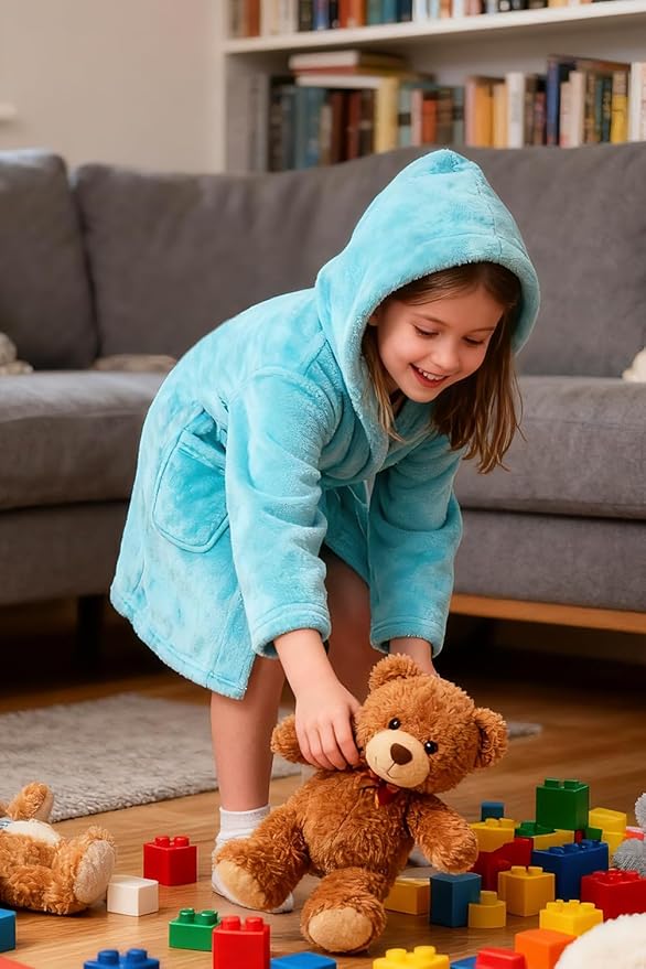 Boys Girls Robe Kids Flannel Hooded Bathrobe Sleepwear Pajamas Toddler Soft Plush Robes for Girls 2-16 Years