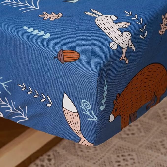 CLOTHKNOW Animal Toddler Bedding Sets for Boys, 4 Pieces Bedding Sets, Navy Blue Bear Cartoon Pattern, Soft Crib Bed Set Including Comforter, Flat Sheet, Fitted Sheet and Pillowcase