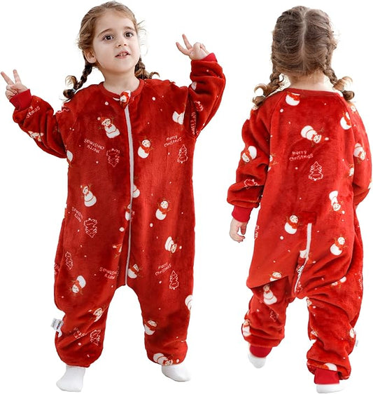 MICHLEY Toddler Flannel Sleeping Sack with Feet,Long Sleeve Baby Sleeping Bag 3-Way Zipper Super Warm Wearable Blankets