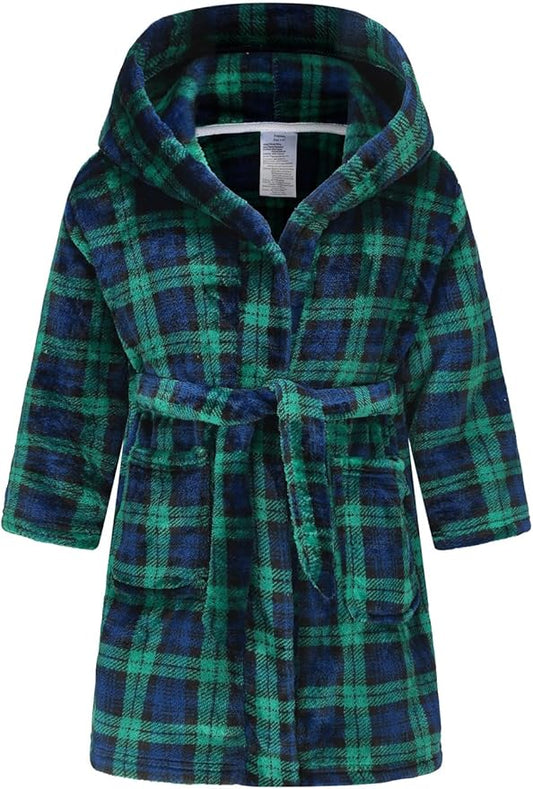 Boys Girls Robe Kids Flannel Hooded Bathrobe Sleepwear Pajamas Toddler Soft Plush Robes for Girls 2-16 Years