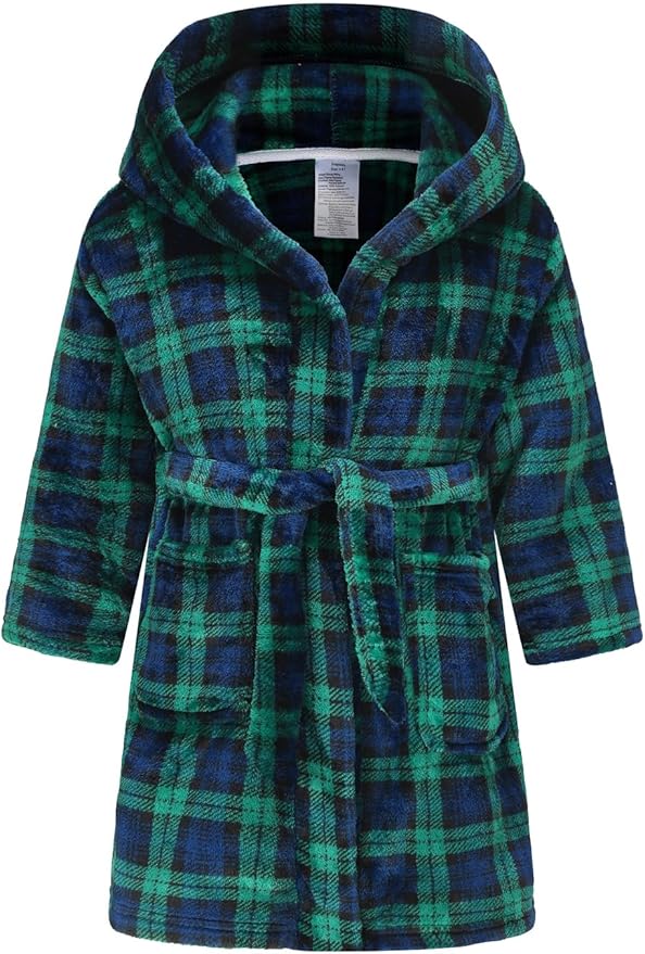 Boys Girls Robe Kids Flannel Hooded Bathrobe Sleepwear Pajamas Toddler Soft Plush Robes for Girls 2-16 Years
