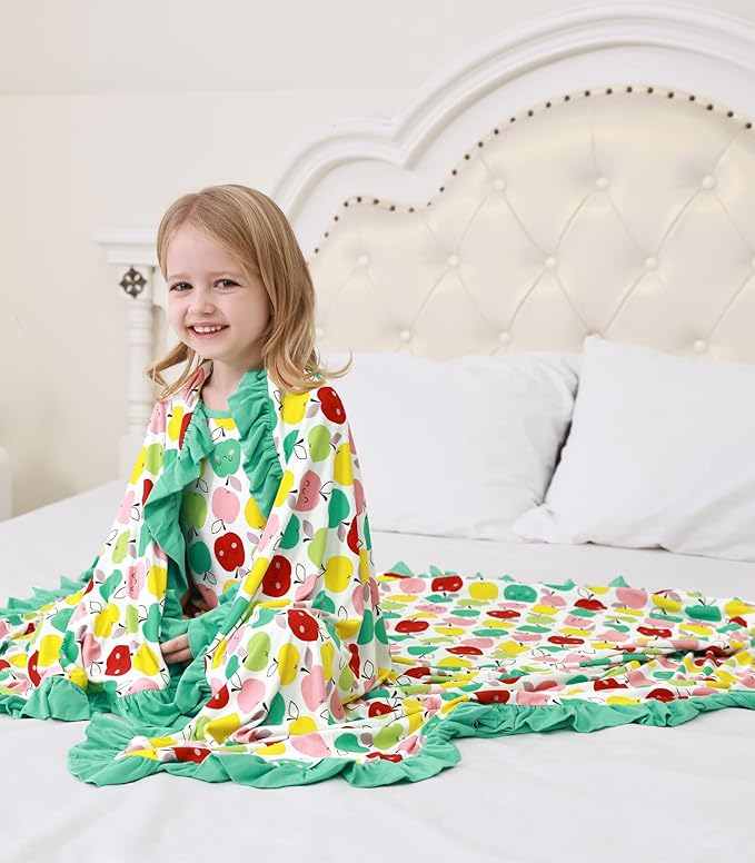 Premium Baby Blankets, Soft Viscose from Bamboo Blanket for Girls, Nursery Crib Bedding Quilt for Newborn and Toddler, Ruffle Blanket Cooling for Hot Sleepers, 50''x50'' Apple