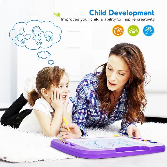 SGILE Large Magnetic Drawing Board for Kids, Toddlers Toys for 1 2 3 4 Year Old, Etch & Sketch Pad with 4 Stamps, Learning and Educational Toys for Boys Girls Gift, 16 ×13 in (42 x 32 CM), Purple