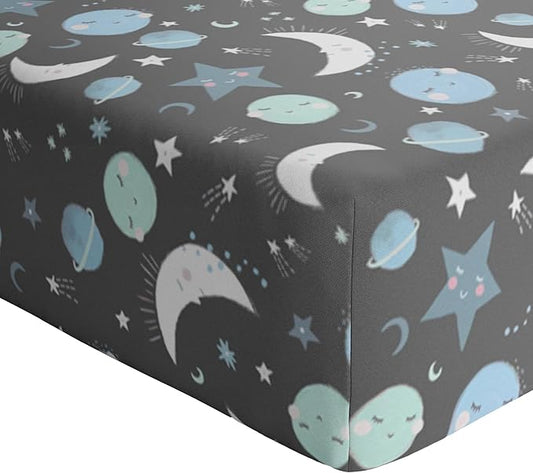 Little Sleepies Baby Crib Sheets, Buttery Soft Viscose From Bamboo Crib Sheets for Boys & Girls, Toddler Bed Sheet, Standard Crib Mattress Sheet, Super Stretchy & Elasticized (Blue To the Moon & Back)