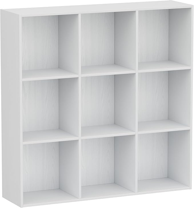 Jpiziso 9 Cube Storage Organizer, Wooden Cube Shelves with Closed Back Panel, Reversible Bookcase, Cubes Closet Organizer for Home, Living Room, Kids Room, Office, Bedroom, Study, Hallway
