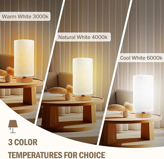 3-Color Adjustable Bedside Table Lamp for Bedroom Set of 2,Minimalist Wood Base&Round Fabric Shade,Cozy Lighting Nightstand Boho Lamp,Reading Desk Night Stand Light for Room,Office,kitchen,Nursery