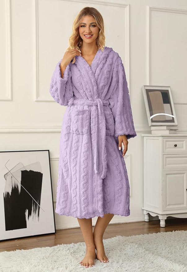 Umeyda Girls & Womens Twist Fleece Robes, Hooded Soft Warm Bath Robe for Kids Womens Fuzzy Bathrobe for Gifts