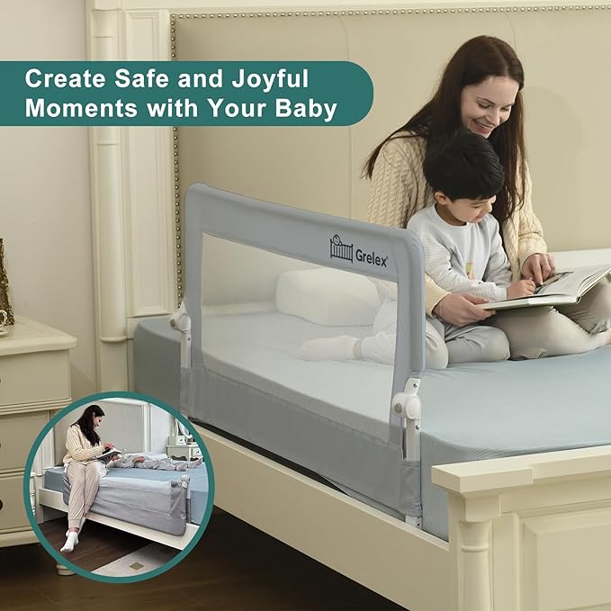 Toddler Bed Rails, 51 Inch Foldable Bed Rail for Toddlers, Baby Bed Rail Guard for Twin, Full, Queen Size Bed, Box, Platform Bed, with Reinforced Safety System