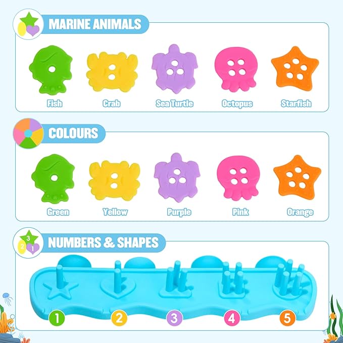Bath Toys for Kids Ages 1-3 Mold Free Bath Toys Color and Shape Sorting & Stacking Toys with 21 Soft Rubber Floating Pieces for Babies 18+ Months, Early Learning Educational Bathtub Toddler Toys