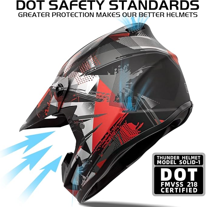 Youth Kids Motocross Helmet, Adult ATV Dirt Bike Helmet with Goggles Gloves & Mask Quick, Full Face Motorcycle Helmet with Quick Release Buckle DOT Certified