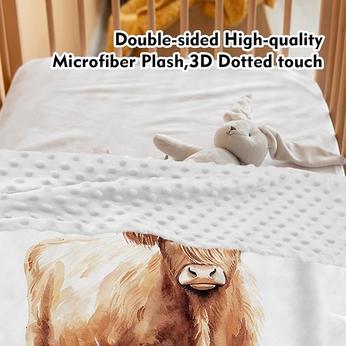 Custom Baby Crib Bedding Set,Personalized Name Pink Highland Cow Pattern Nursery Bed Set 4 Piece,Baby Blanket Fitted Sheet Nursery Rug Wall Art Set,Custom Room Decor Idea Gift for Newborns Boys Girls