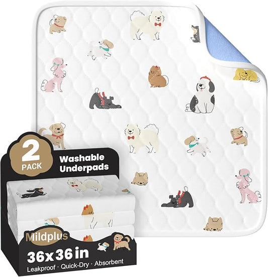 2Packs Bed Wetting Pads for Kids & Toddlers, 36"x36" 5 Layer Waterproof Washable Pee Pads, Potty Training Mattress Protector, Absorbent Chuck Pads Non Slip for Bedwetting Kids, Hospitals, Pet (White)