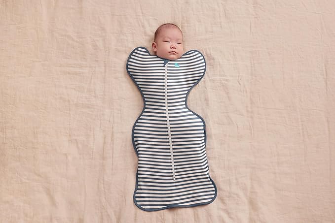 Love To Dream Swaddle UP, Baby Sleep Sack, Self-Soothing Swaddles for Newborns, Improves Sleep, Snug Fit Helps Calm Startle Reflex, New Born Essentials for Baby, 5-8.5 lbs, Stripe Denim
