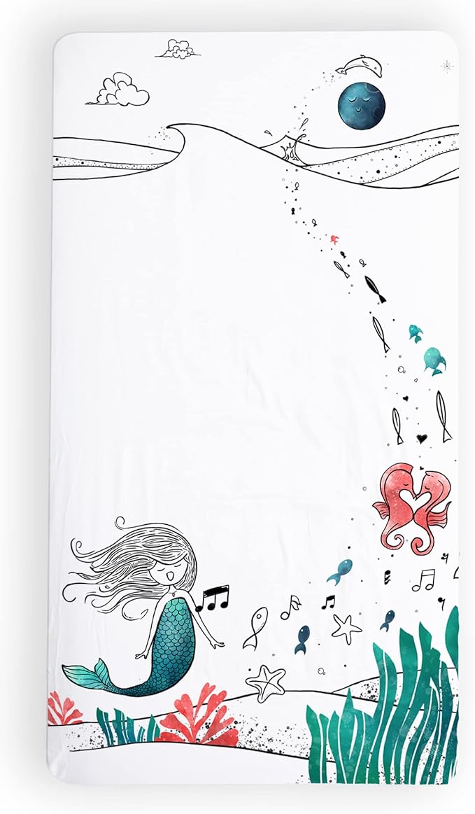 JumpOff Jo - Fitted Crib Sheet, Super Soft Breathable 100% Cotton Baby Crib Sheet for Standard Crib Mattresses and Toddler Beds, 28 in. x 52 in. - Moonlight Mermaid