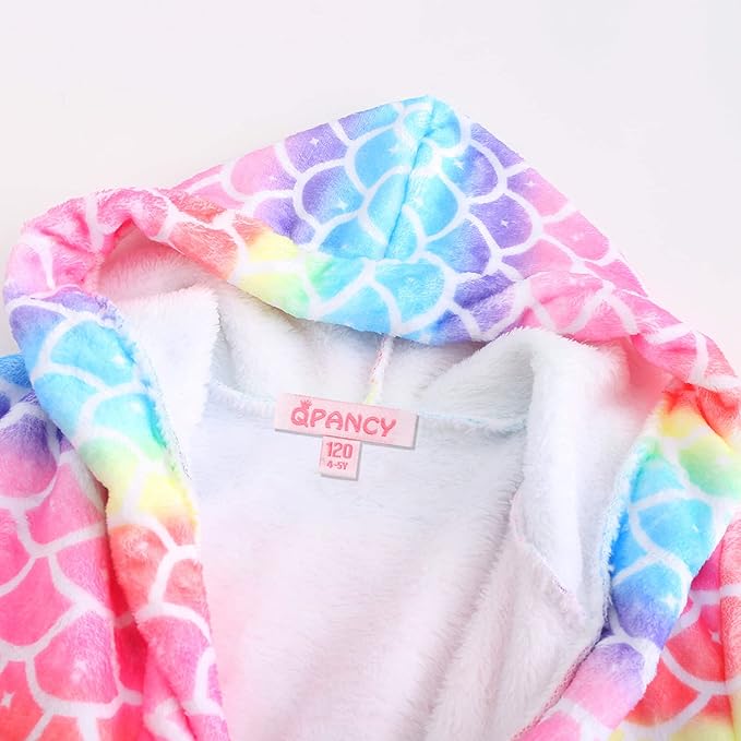 QPANCY Girls Robe Kids Bathrobes Soft Plush Fleece Pajamas Sleepwear