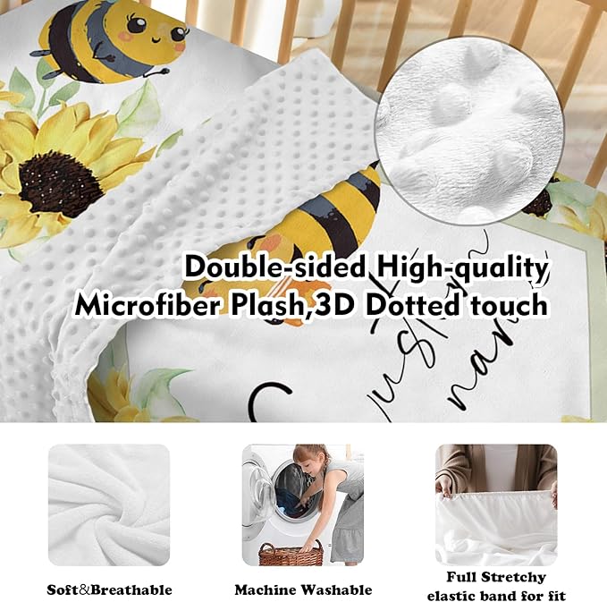 Personalized Baby Crib Bedding Set: 4 Piece Custom Gift Crib Bed Set with Name - Yellow Bee Design, Nursery Bedding Set for Baby Girls,Newborn Girls Crib Sets, Crib Bedding Shower Gifts