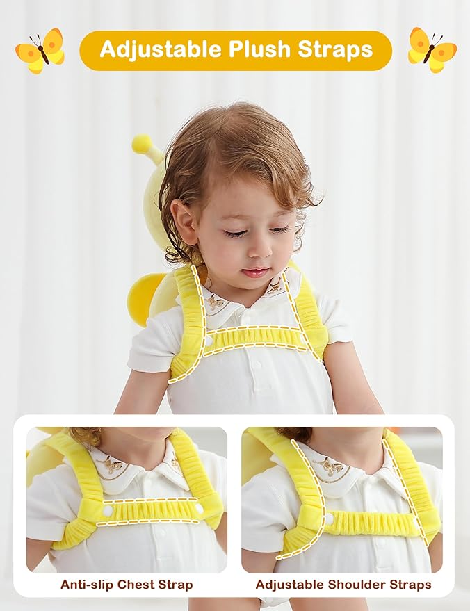 JunNeng Baby Head Protector Backpack, Toddler Walking Fall Head Protection,Yellow Butterfly