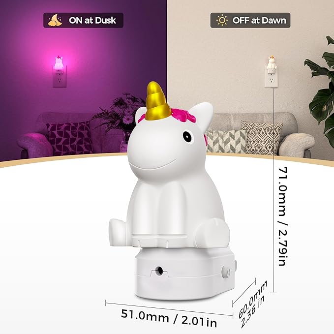 DORESshop LED Night Light for Kids, 3D Cute Unicorn Night Lights Plug into Wall with Dusk to Dawn Sensor, RGB+Soft White 3000K Night Light, Christmas Birthday Gift Nightlight for Kids, Room Decor