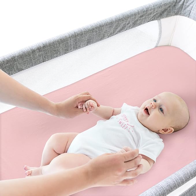 Bassinet Sheets Fit for Angelbliss, MMBABY, HARPPA, Ihoming and AMKE Baby Bassinet(33"x19"),100% Cotton, 2 Pack, Ultra Soft Bassinet Sheet, Pink and Violet