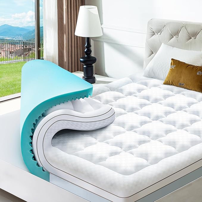 Choc chick 3.5 Inch Memory Foam Mattress Topper Full Size, Dual Layer 2 Inch Gel Egg Crate Memory Foam Plus 1.5 Inch Down Alternative Pillow Top Mattress Pad, Support for Back Pain