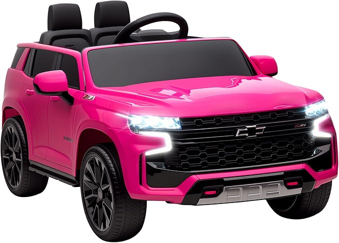 Aosom Licensed Chevrolet Tahoe Ride On Car, 12V 7AH Battery Power Ride On Toy with Parent Remote Control, LED Lights, Music, 4 Wheeler Suspension, 3 Speeds, Kids Electric Vehicle for Aged 3+, Pink
