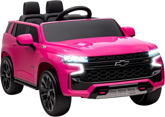 Aosom Licensed Chevrolet Tahoe Ride On Car, 12V 7AH Battery Power Ride On Toy with Parent Remote Control, LED Lights, Music, 4 Wheeler Suspension, 3 Speeds, Kids Electric Vehicle for Aged 3+, Pink
