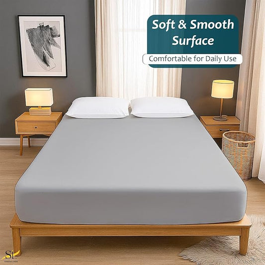 RV Short Queen Mattress Protector Fitted Sheet Style - Waterproof Vinyl Mattress Cover, Breathable, Bed Wetting & Spill Protection, Fits Mattresses up to 11.5" Deep (Light Grey)