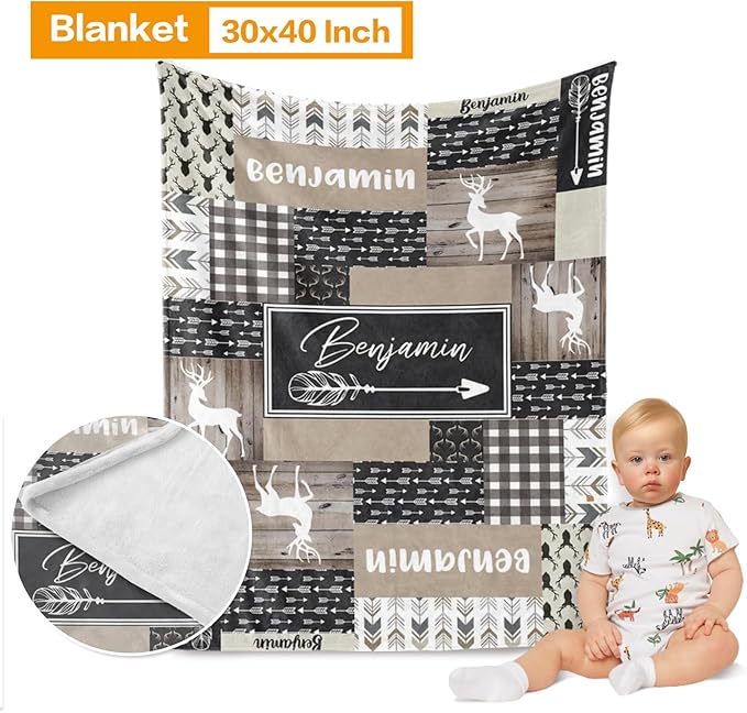 Custom Baby Bedding Set: Personalized Grey Deer Bedding Baby Blanket Fitted Sheet Changing Cover Nursery Rug Room Decor Gift Idea