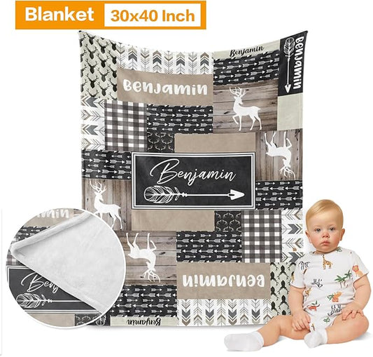 Custom Baby Bedding Set: Personalized Grey Deer Bedding Baby Blanket Fitted Sheet Changing Cover Nursery Rug Room Decor Gift Idea