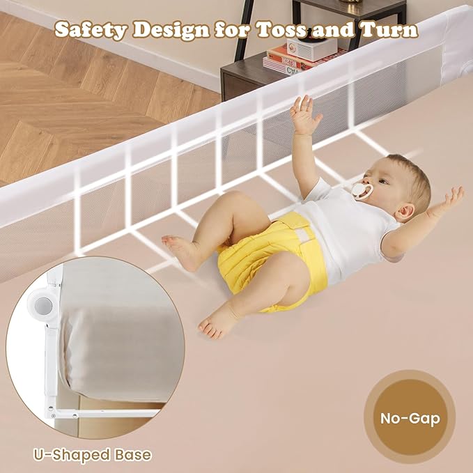 BABY JOY Bed Rails for Toddlers, Extra Long, Swing Down Safety Bed Guard for Convertible Crib, Folding Baby Bedrail for Kids Twin, Double, Full Size Queen & King Mattress (71", White)