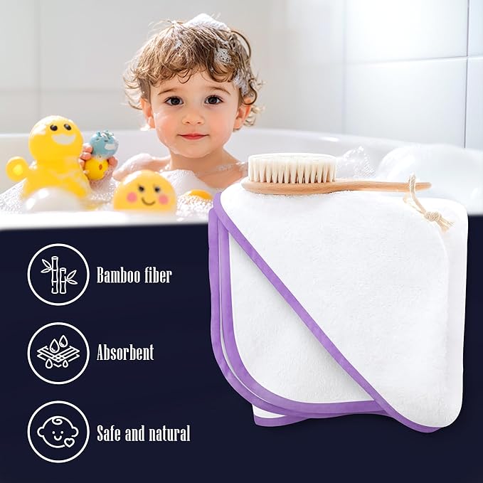 2 Pack Baby Bath Towel - Rayon Made from Bamboo, Ultra Soft Hooded Towels for Babies,Toddler,Infant - Newborn Essential -Perfect Baby Registry Gifts for Boy Girl (White and Violet, 30 x 30 Inch)