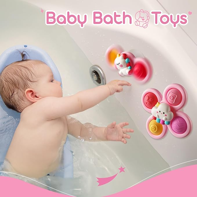 ALASOU 3PCS Pop Suction Cup Spinner Toys for 1 Year Old Boy Girl|Novelty Spinning Tops Toddler Stocking Stuffers|Baby Bath Toy for Kids Ages 1-3|1 Year Old Boy Christmas Birthday Gift for Infant