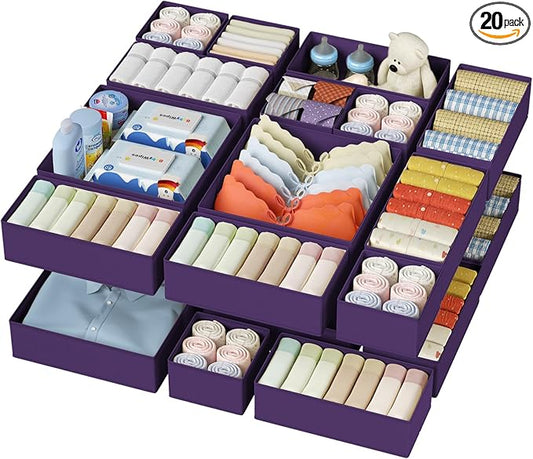 DIMJ Drawer Organizer Clothes - 20 Pack Closet Drawer Organizer Bins for Baby Clothes Storage, Fabric Dresser Organizer for Nursery Bedroom, Foldable Small Drawer Dividers for Underwear Socks