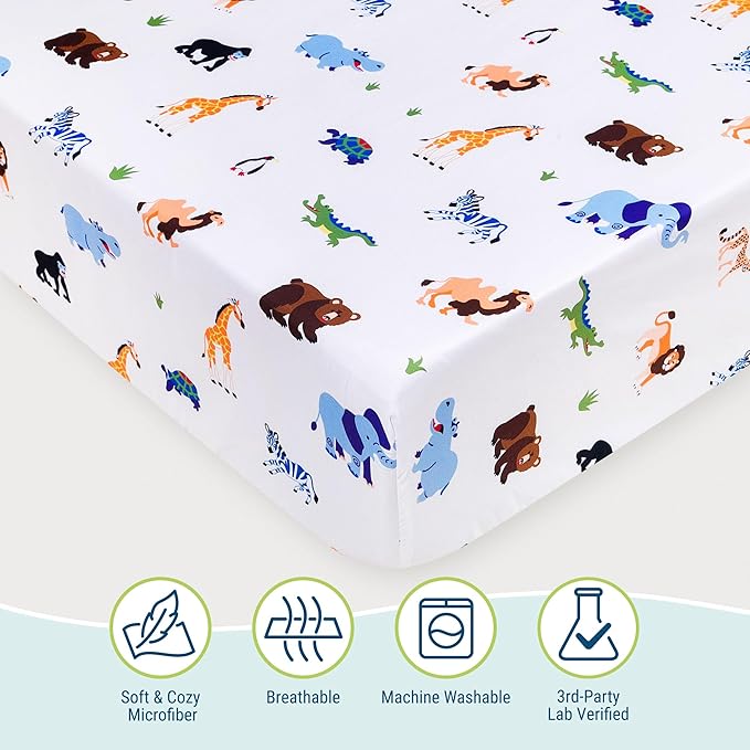 Wildkin Kids 100% Microfiber Crib Sheet – Soft, Breathable Fitted Sheet - Wild Animals