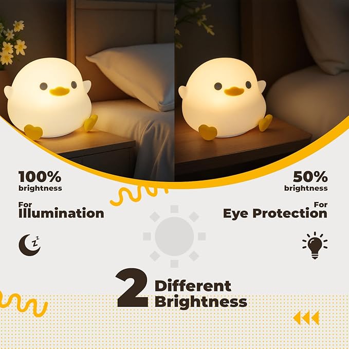 B BENEHORTI LED Squishy Animal Night Light - 2 Level Dimmable Nursery Lamp, Rechargeable Touch Lamp, Cute Dorm Decor - Perfect Boys Girls Gift (Pea Duck)