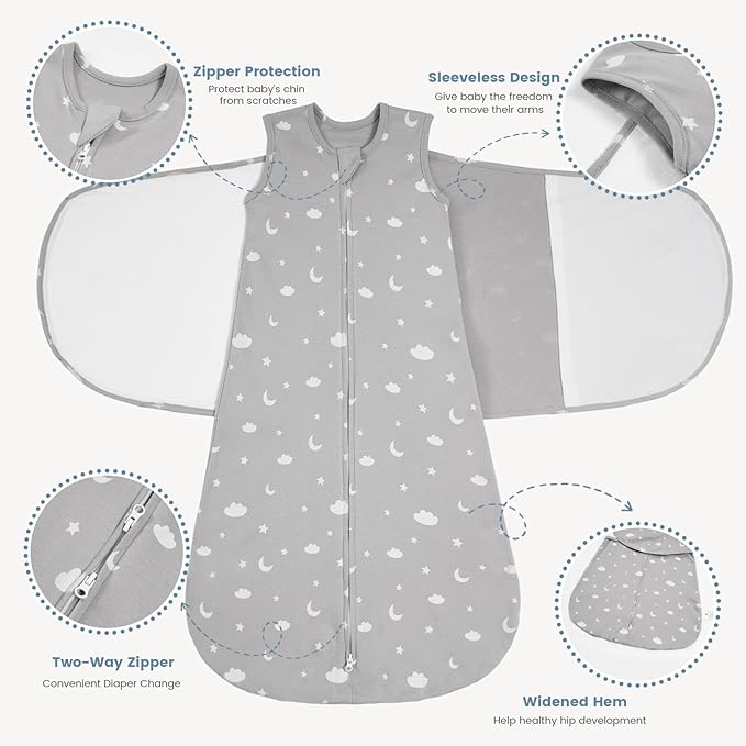 ZIGJOY Baby Swaddle Sleep Sack, 1.0 TOG Sleep Sack Swaddles for Newborns & infant 6-12 Months 100% Cotton Baby Wearable Blanket for Newborn Registry Essentials