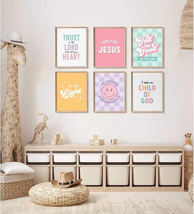 Christian Nursery Wall Art Decor Bible Verses Posters Girl Nursery Canvas Wall Decor kids room Prints Religious Scripture Pictures Modern Christian Artwork for Girls Bedroom 12x16x6 Inch Unframed