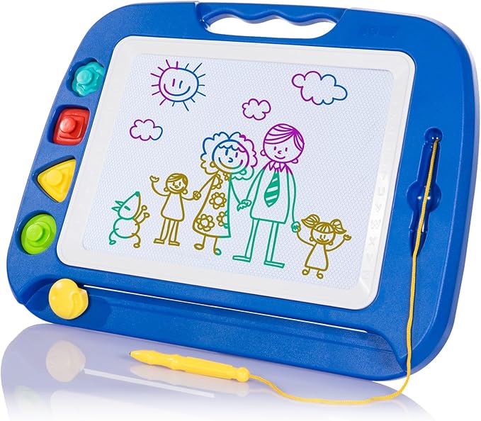 SGILE Large Magnetic Drawing Board for Kids, Toddlers Toys for 1 2 3 4 Year Old, Etch & Sketch Pad with 4 Stamps, Learning and Educational Toys for Boys Girls Gift, 16 ×13 in (42 x 32 CM), Blue