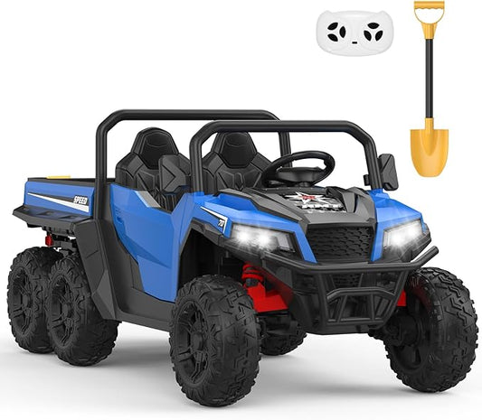 24V 2 Seater Ride on Dump Truck with Remote Control for Big Kids, 4WD 6 Wheels Ride on Car w/Music Player & LED Lights, Ride Toy Gift for Kid