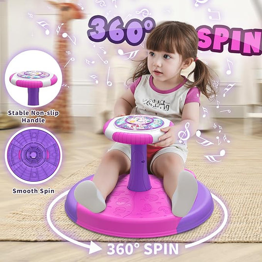 Unicorn Sit and Spin Toys for Toddlers 1-3 Girls, 360° Toddler Spinning Seat with LED Lights and Music, Sensory Toys Birthday for Kids 3-5