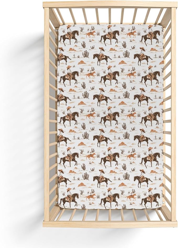 Vintage Cowgirl Cactus Baby Crib Sheets for Boy Girl 52"x28" Western Cowgirl Love Soft Stretchy Fitted Crib Mattress Cover Wild Desert Baby Sheet for Standard Crib & Toddler Mattress Pad