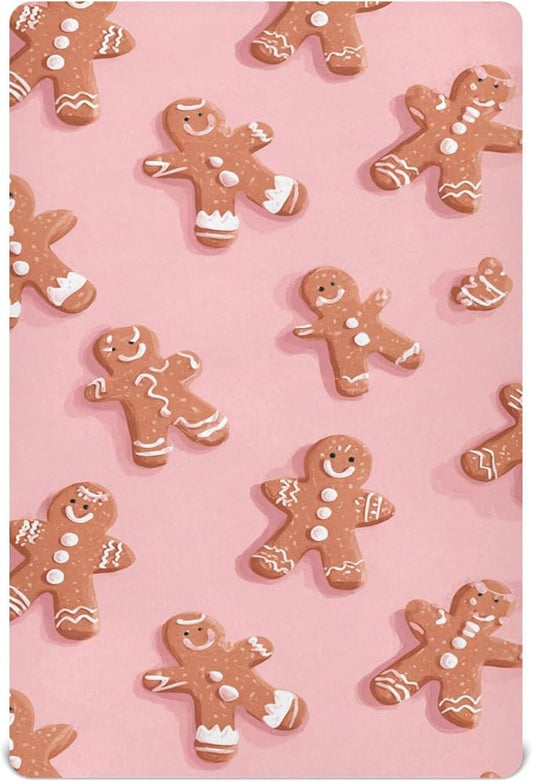 Christmas Gingerbread Pinks Cute Crib Sheets Soft Breathable Fitted Baby Crib Sheets Mattress Cover for Girls Boys, 52" x 28" x 9"