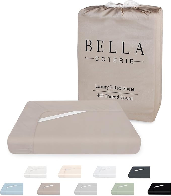 Bella Coterie Luxury Bamboo Viscose Queen Size Fitted Sheet | 100% Organically Grown | Ultra Soft | Cooling for Hot Sleepers | 18" Deep Pocket [Dune]