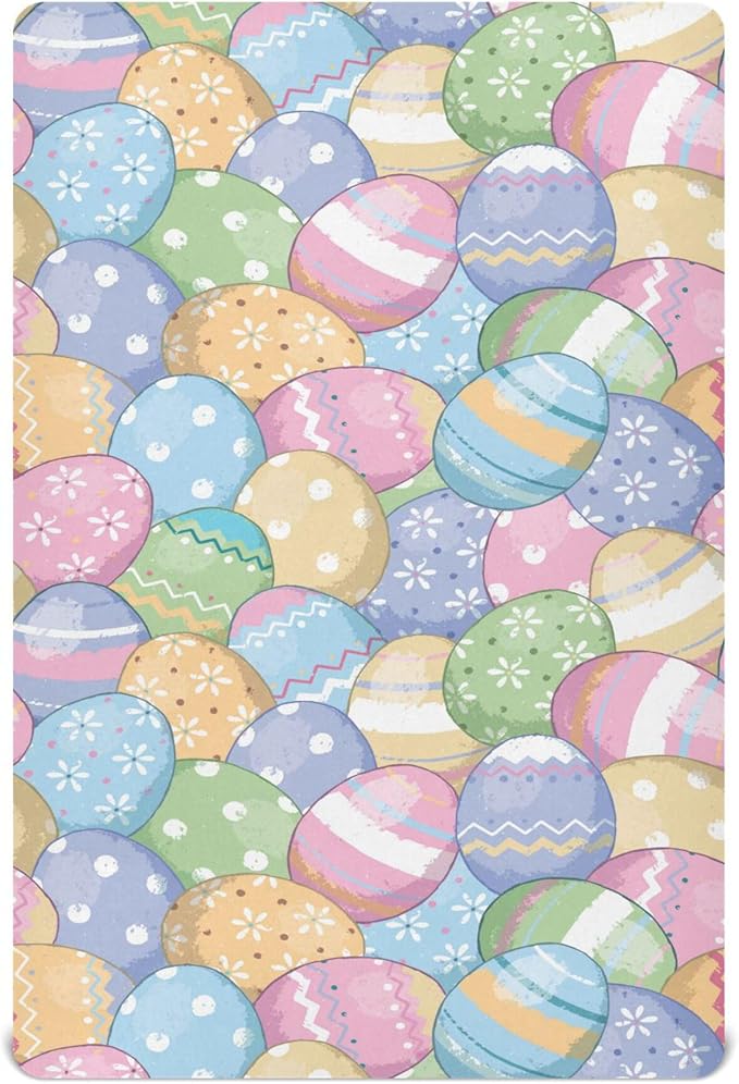 Cute Easter Eggs Crib Sheets Soft Breathable Fitted Baby Crib Sheets Mattress Cover for Girl Boys, 52" x 28" x 9"